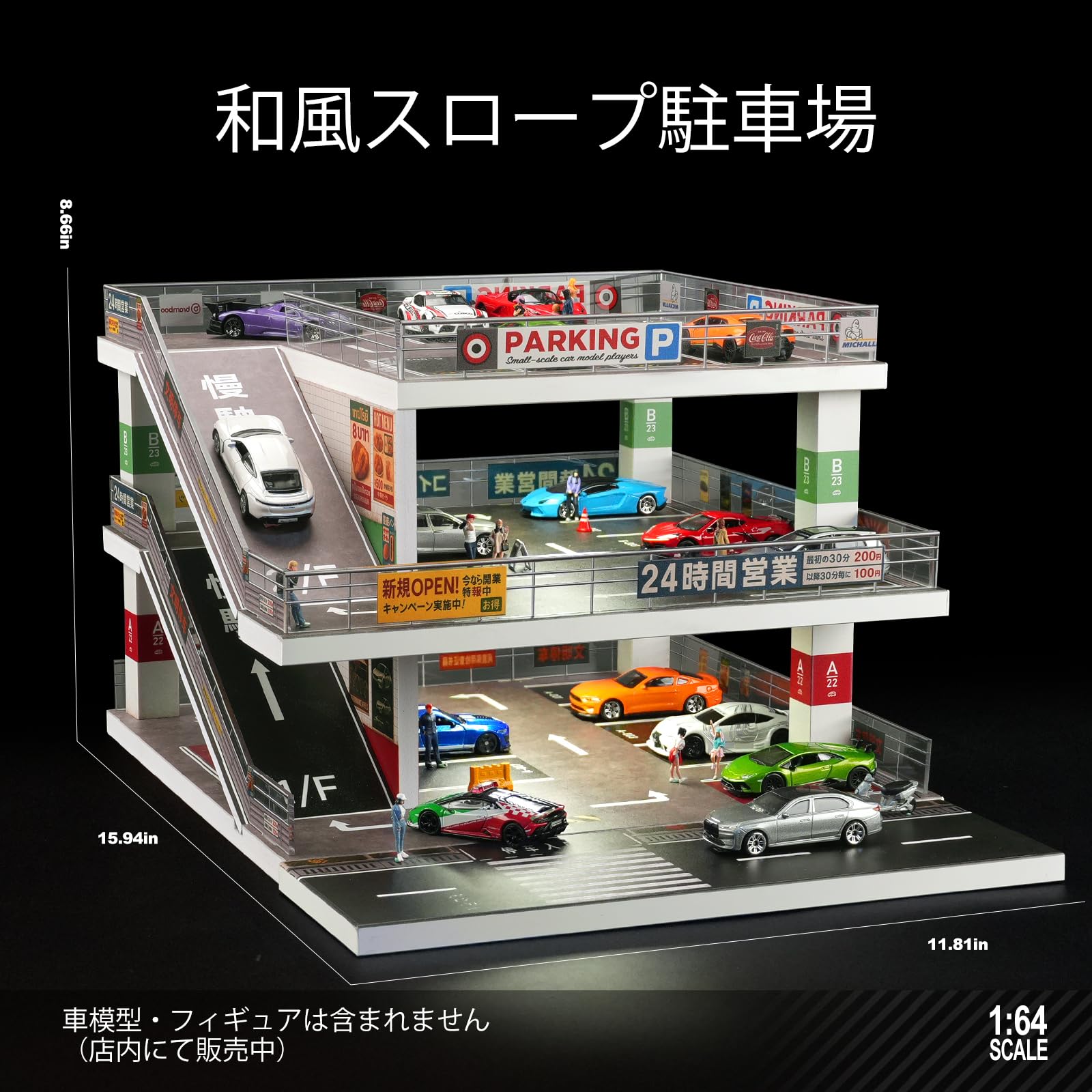 Amazon.co.jp: shoucangjia 1:64 ジオラマ LEDランプ付きガレージ